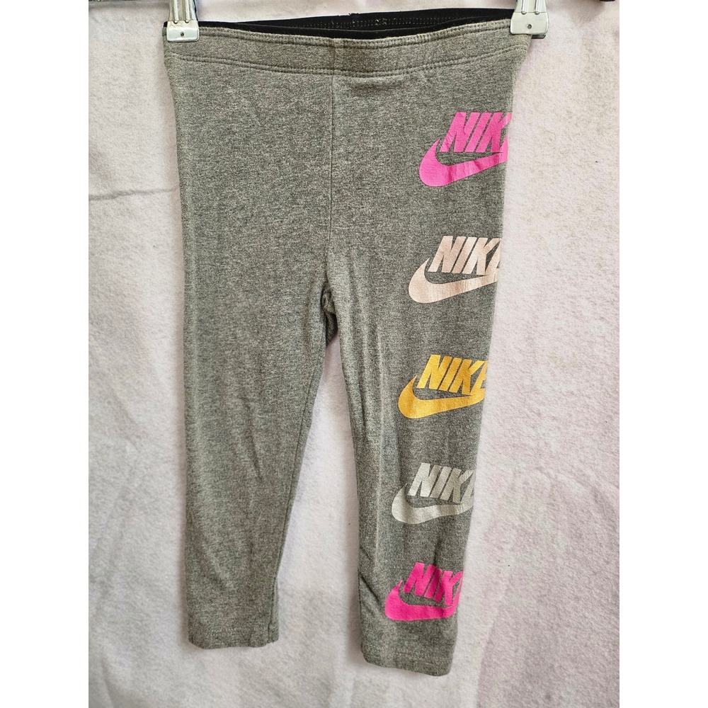 Nike Toddler Girls Gray Heather Multi Logo Graphic Leggings Size 2T 1116
